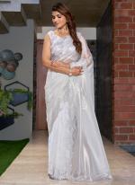 Soft Organza White Wedding Wear Hand Work Saree